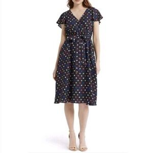 ModCloth Fits of Bliss Midi Dress Size XL V-Neck Pockets Belted Polka Dot Retro